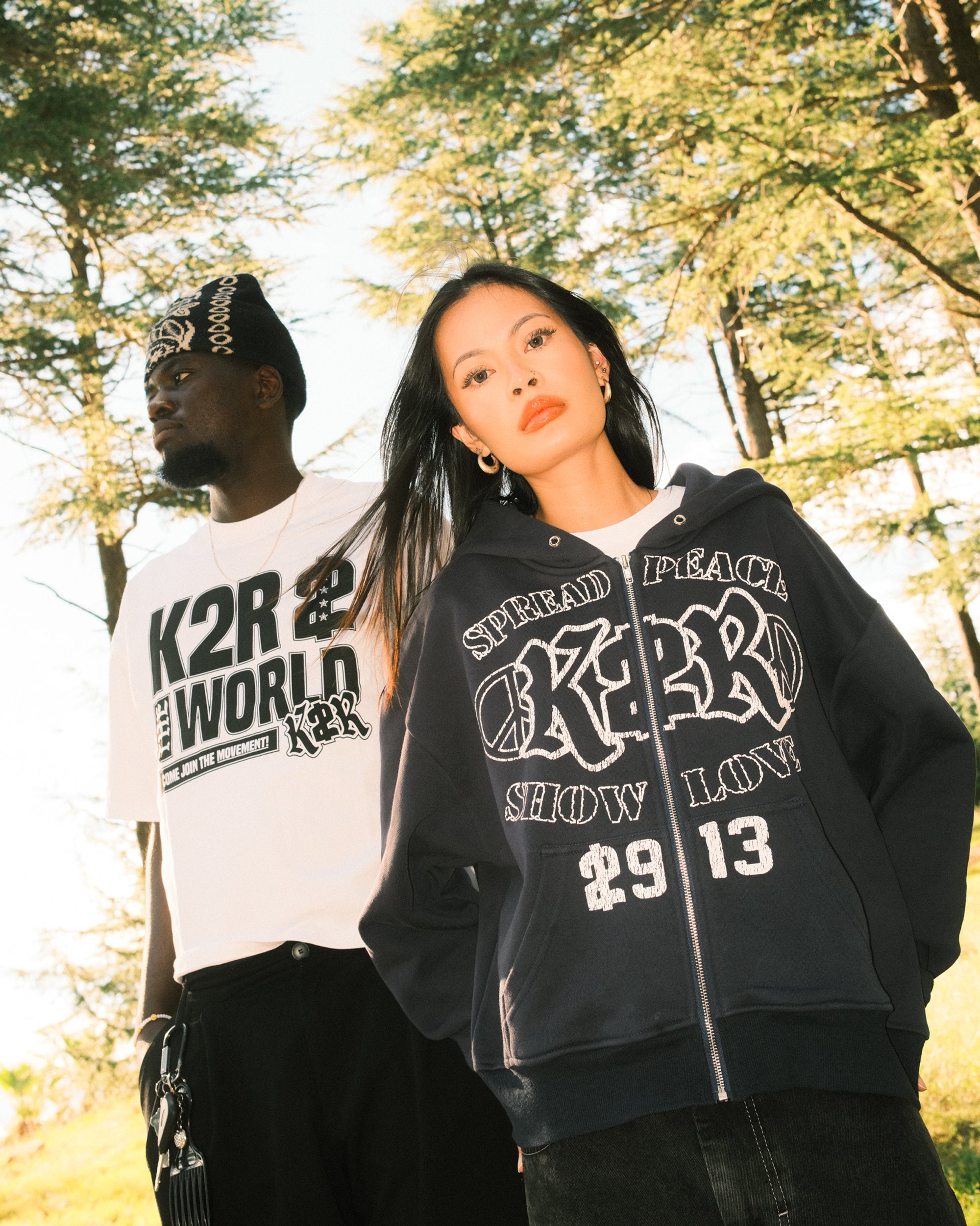 PEACE AND LOVE ZIP UP HOODIE